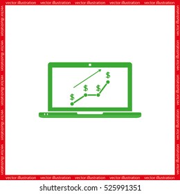 Laptop, chart dollar icon vector.