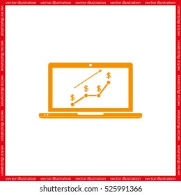Laptop, chart dollar icon vector.
