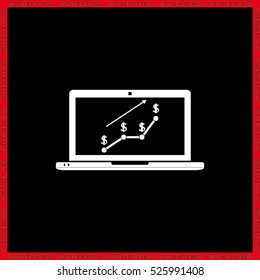Laptop, chart dollar icon vector.