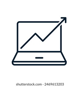 Portátil, gráfico. Concepto de análisis financiero. Vector lineal aislado sobre fondo blanco.