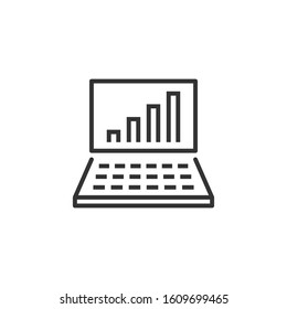 Laptop chart icon in flat style. SEO data vector illustration on white isolated background. Computer diagram business concept.