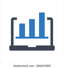 Laptop and chart icon vector graphic illustration