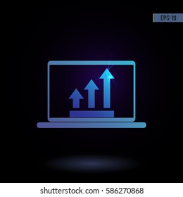 Laptop with chart vector icon. Graphic symbol for web design, logo.