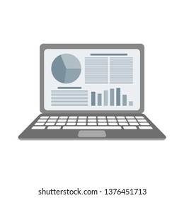 laptop with charts on the working screen, vector