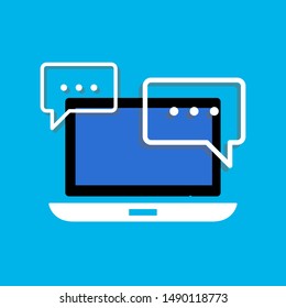 Laptop with chat icon Chatting on laptop flat design vector illustration