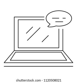 Laptop chat icon. Outline laptop chat vector icon for web design isolated on white background