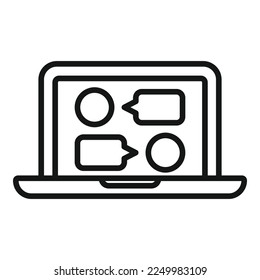 Vector de contorno de icono de chat de portátil. Web social. Red de medios