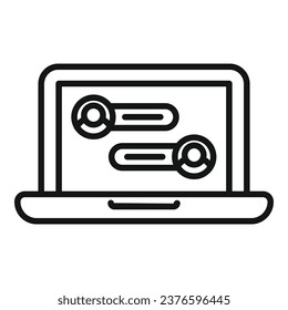 Laptop chat icon outline vector. Speech share. Internet content