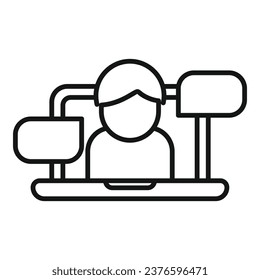 Vector de contorno de icono de chat de portátil. Elemento en línea. Diseño de negocios