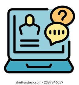 Laptop chat icon outline vector. Support customer. Call service color flat