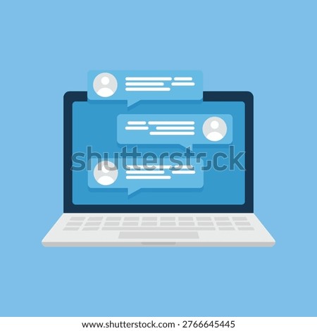 Laptop with Chat Messages Icon – Online Communication and Messaging Flat Vector
