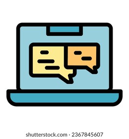 Laptop chat software icon outline vector. Build process. Code monitor color flat