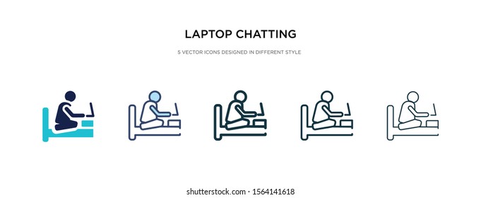 laptop chatting on bed icon in different style vector illustration. two colored and black laptop chatting on bed vector icons designed in filled, outline, line and stroke style can be used for web,