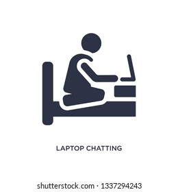 laptop chatting on bed isolated icon. Simple element illustration from behavior concept. laptop chatting on bed editable logo symbol design on white background. Can be use for web and mobile.