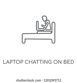Laptop Chatting On Bed linear icon. Laptop Chatting On Bed concept stroke symbol design. Thin graphic elements vector illustration, outline pattern on a white background, eps 10.