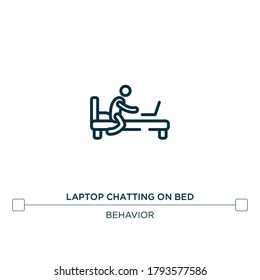 laptop chatting on bed vector line icon. Simple element illustration. laptop chatting on bed outline icon from behavior concept. Can be used for web and mobile
