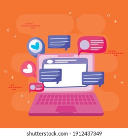 chat portátil mensajes sms burbuja la caricatura de medios sociales ilustración vectorial
