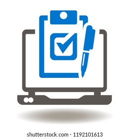 Laptop Check List Pen Icon Vector. Digital Mobile Computing Compliance Logo Symbol.