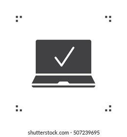 laptop with check mark icon vector, filled flat sign, solid pictogram isolated on white, logo illustration