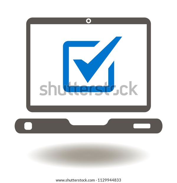 ノートパソコンのチェックマークアイコンベクター画像 モバイルコンピューターのオンライン投票のイラスト テスト用ロゴ デジタルコンプライアンス シンボル サインを調べています のベクター画像素材 ロイヤリティフリー