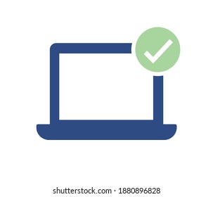 Laptop with check mark notification. Confirmed choice. Accept or acknowledge the checkmark. editable vector illustration.
