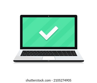 Laptop with check mark symbol. Vector illustration