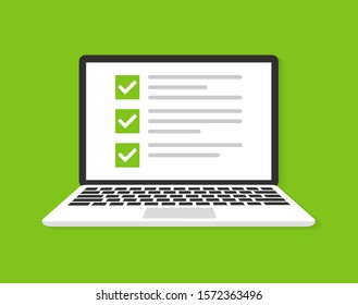 Laptop with checkbox icon flat icon