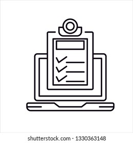 Laptop and checkboxes with check mark. Checklist, white tick on laptop screen.