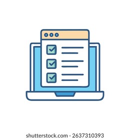 Laptop checklist with checkmarks, modern design, blue color scheme