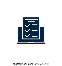 Laptop with checklist page concept line icon. Simple element illustration. Laptop with checklist page concept outline symbol design.