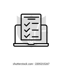 Laptop with checklist page concept line icon. Simple element illustration. Laptop with checklist page concept outline symbol design.