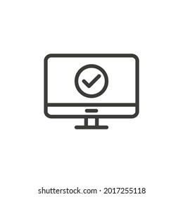 Portátil con icono de marca de verificación. Concepto de transacción aprobado o con éxito.