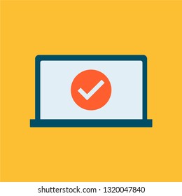 Laptop with checkmark or tick notification. Computer with approved choice. Vector illustration