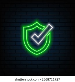 Laptop with checkmark or tick notificatione. Neon icon. Approved choice. Accept or approve checkmark. Vector illustration..