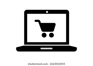 Laptop Checkout Icon Vector, laptop shopping cart icon, online laptop buying vector, laptop checkout cart icon