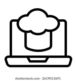 Laptop with chef hat line icon, culinary concept. Vector graphics. Chef cooking blog website sign on white background, style mobile or design