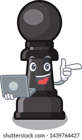 With laptop chess pawn isolated with the cartoon
