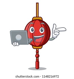 With laptop chinese lantern character cartoon