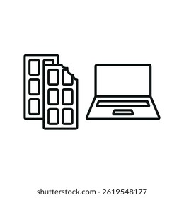 Laptop and chocolate bar icon represents sweet digital breaks, ideal for cozy workspaces and creative sessions.