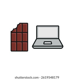 Laptop and chocolate bar icon represents sweet digital breaks, ideal for cozy workspaces and creative sessions.