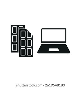 Laptop and chocolate bar icon represents sweet digital breaks, ideal for cozy workspaces and creative sessions.