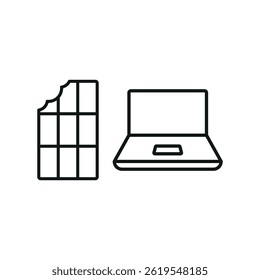 Laptop and chocolate bar icon represents sweet digital breaks, ideal for cozy workspaces and creative sessions.