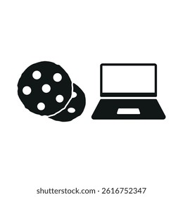 Laptop and chocolate chip cookies icon captures cozy work vibes, perfect for breaks, study, or remote work scenes.