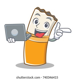 With laptop cigarette character cartoon style