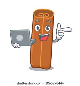 With laptop cinnamon character cartoon style vector illustration