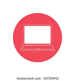 Laptop in a circle vector icon Red