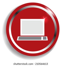 laptop circular icon red on white background