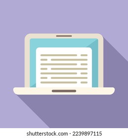 Laptop class icon flat vector. Virtual book. Study computer