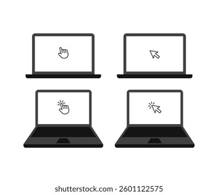 Laptop with click icon set.