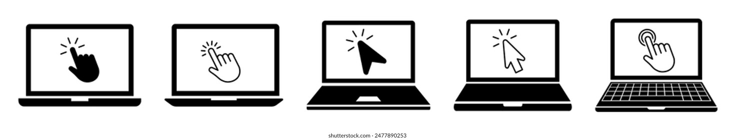 Laptop with click icon. Vector